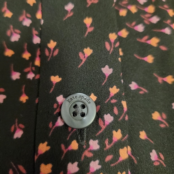 NWOT Kate Spade Meadow Smocked Back Shirtdress. Black. Orange, pink floral. 2. - Picture 13 of 16